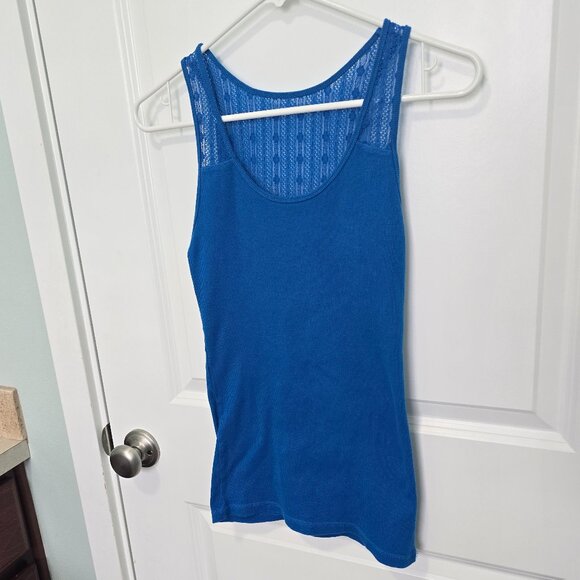 Arizona Jeans Blue Tank Top with Lace Back Panel Size Large - Picture 1 of 6
